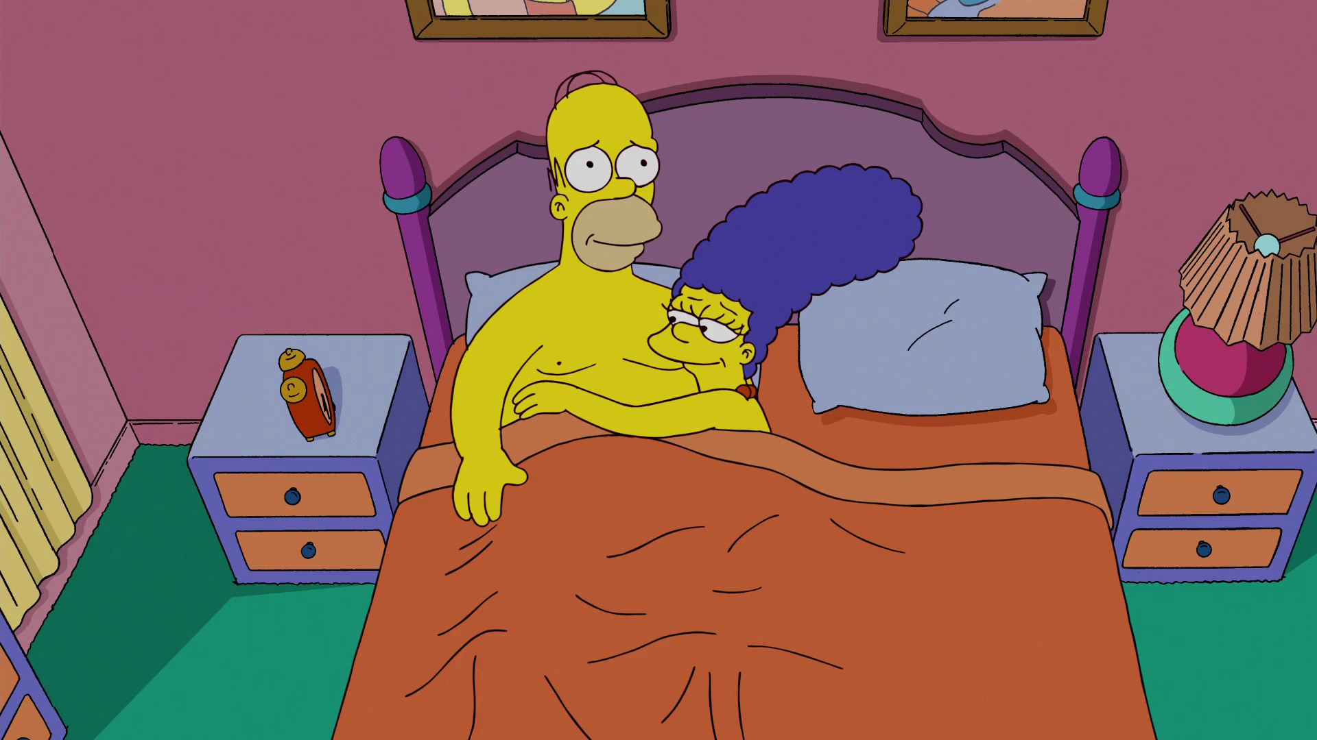 Симпсоны гомер и мардж в спальне