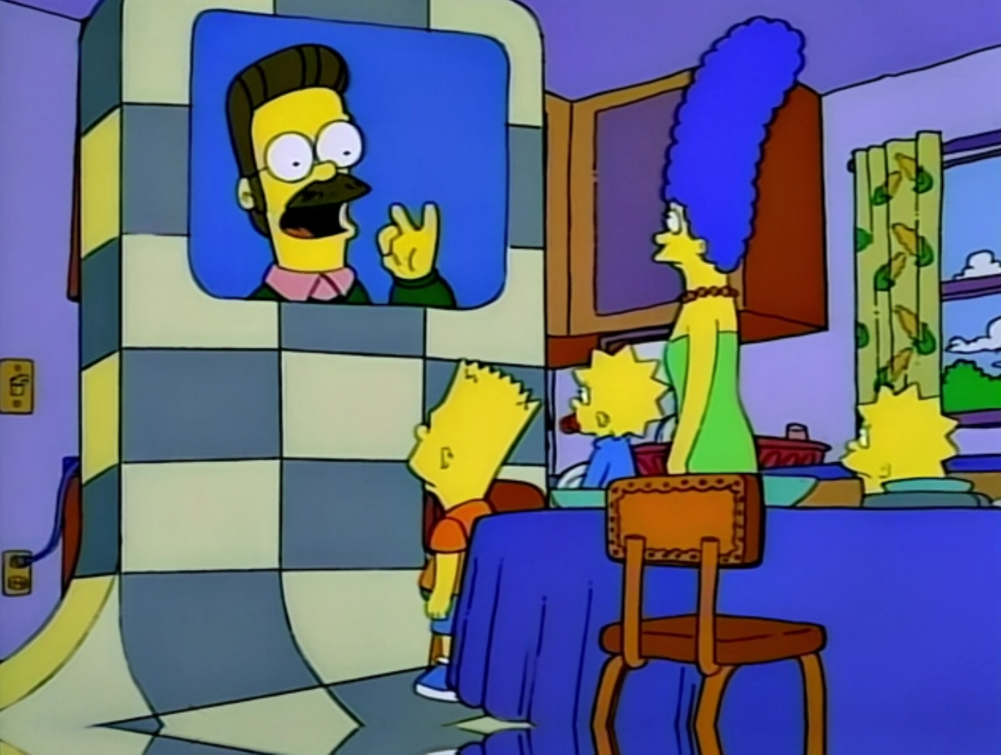 Джерри и мардже играют по крупному. Барт симпсон домик ужасов. Нед фландерс и мардж симпсон. Симпсоны телевизор. Симпсоны дом ужасов 6.