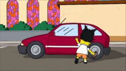 The Simpsons Game-Martin Steals Ned's Car.gif
