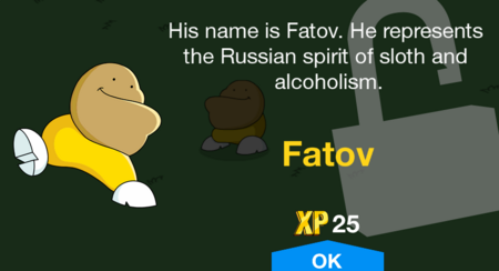 His name is Fatov. He represents the Russian spirit of sloth and alcoholism.